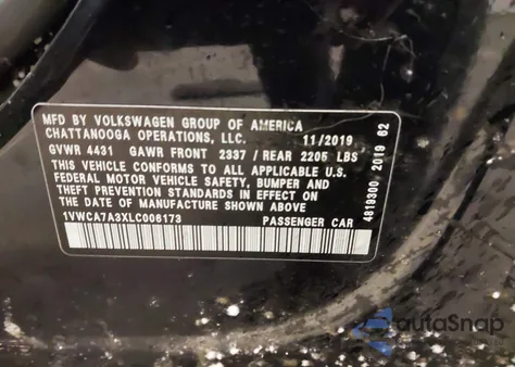 2020 Volkswagen Passat 2.0T Sel из США, поврежденный, VIN 1VWCA7A3XLC006173